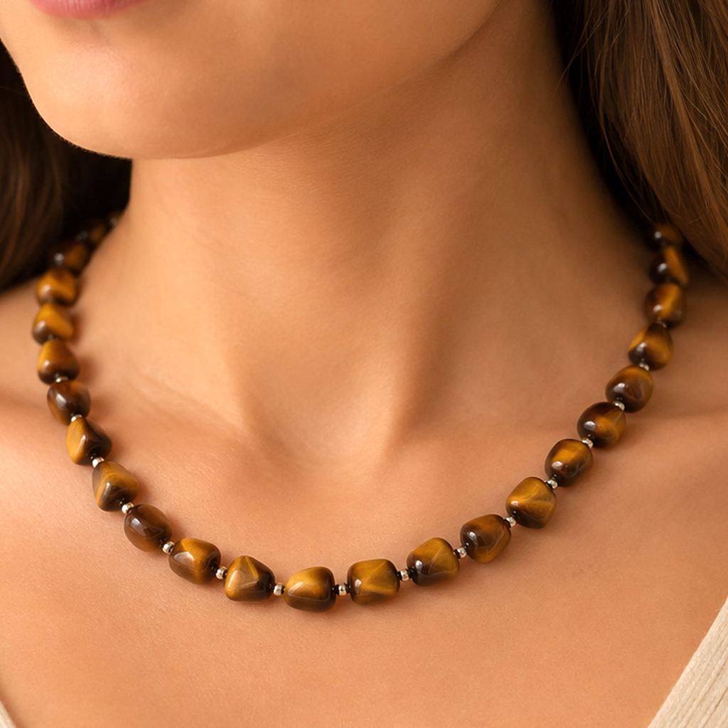 Tiger Eye Tumbled Nugget Beaded Necklace