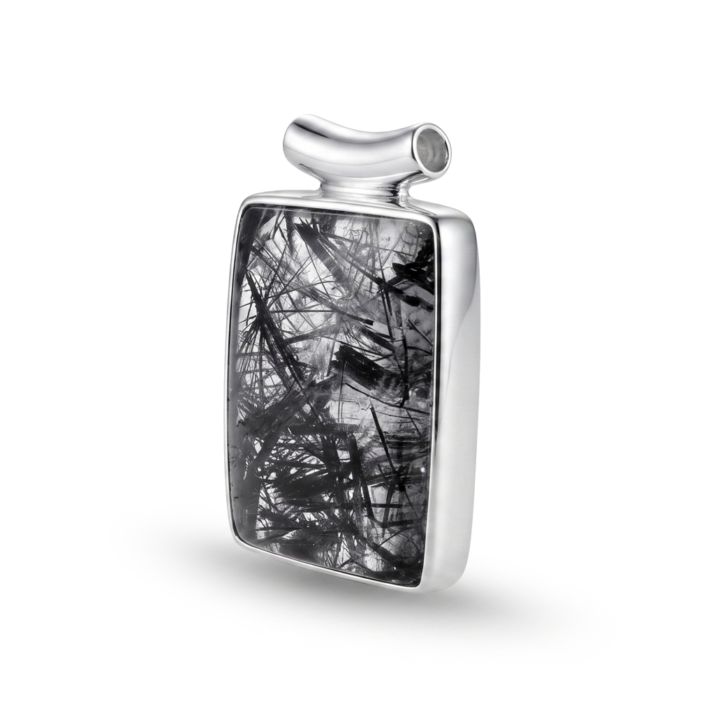 Black Rutilated Quartz Rahu Protection Sterling Silver Pendant Necklace
