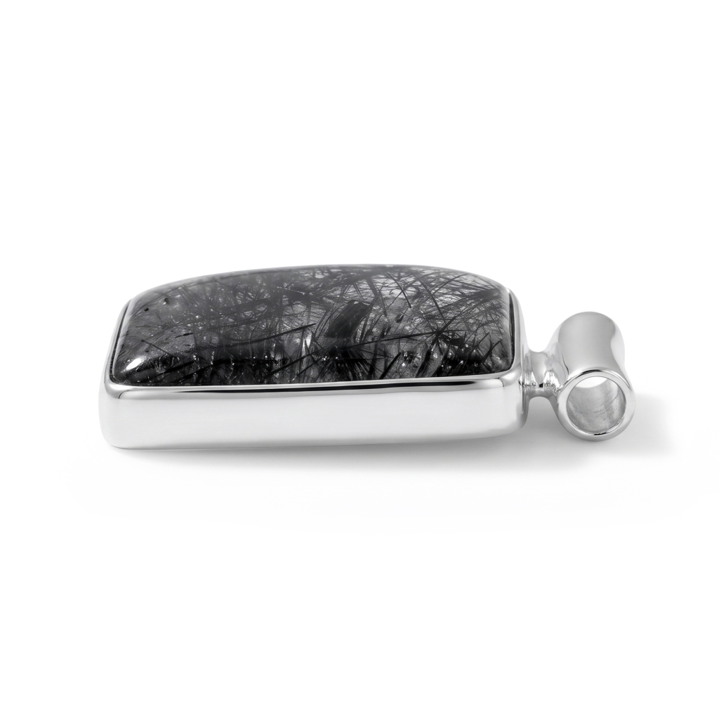 Black Rutilated Quartz Rahu Protection Sterling Silver Pendant Necklace