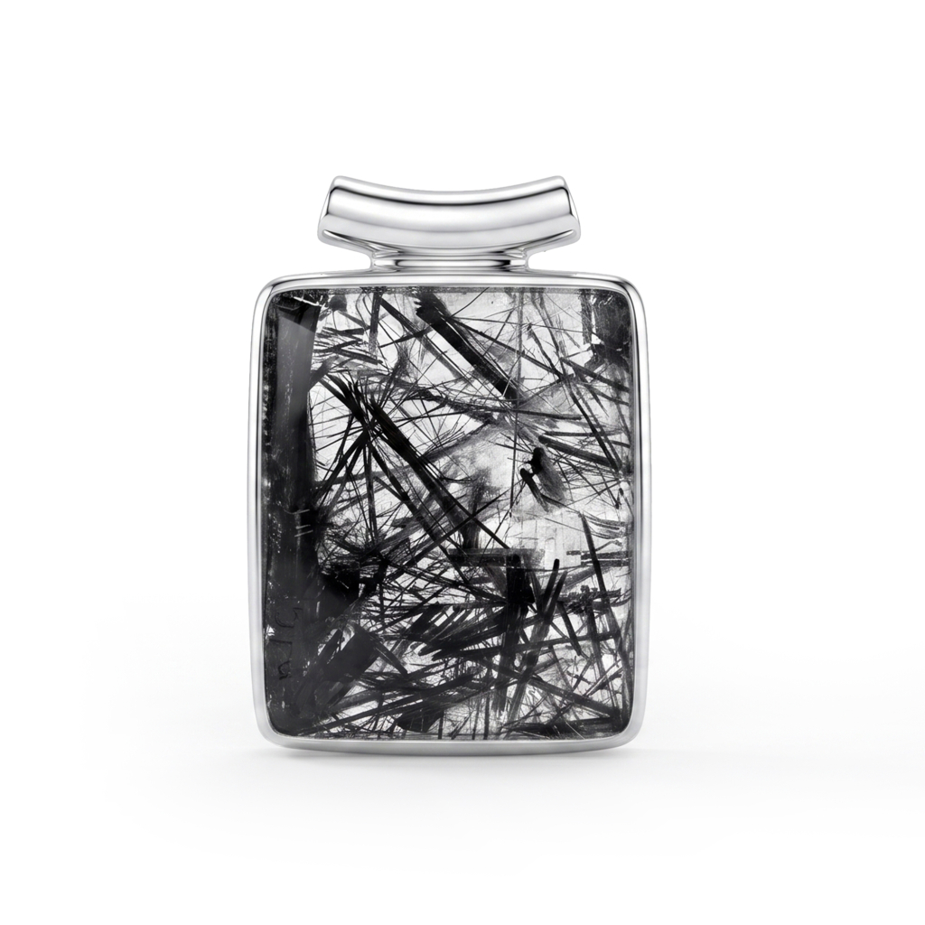 Black Rutilated Quartz Rahu Protection Silver Pendant Necklace