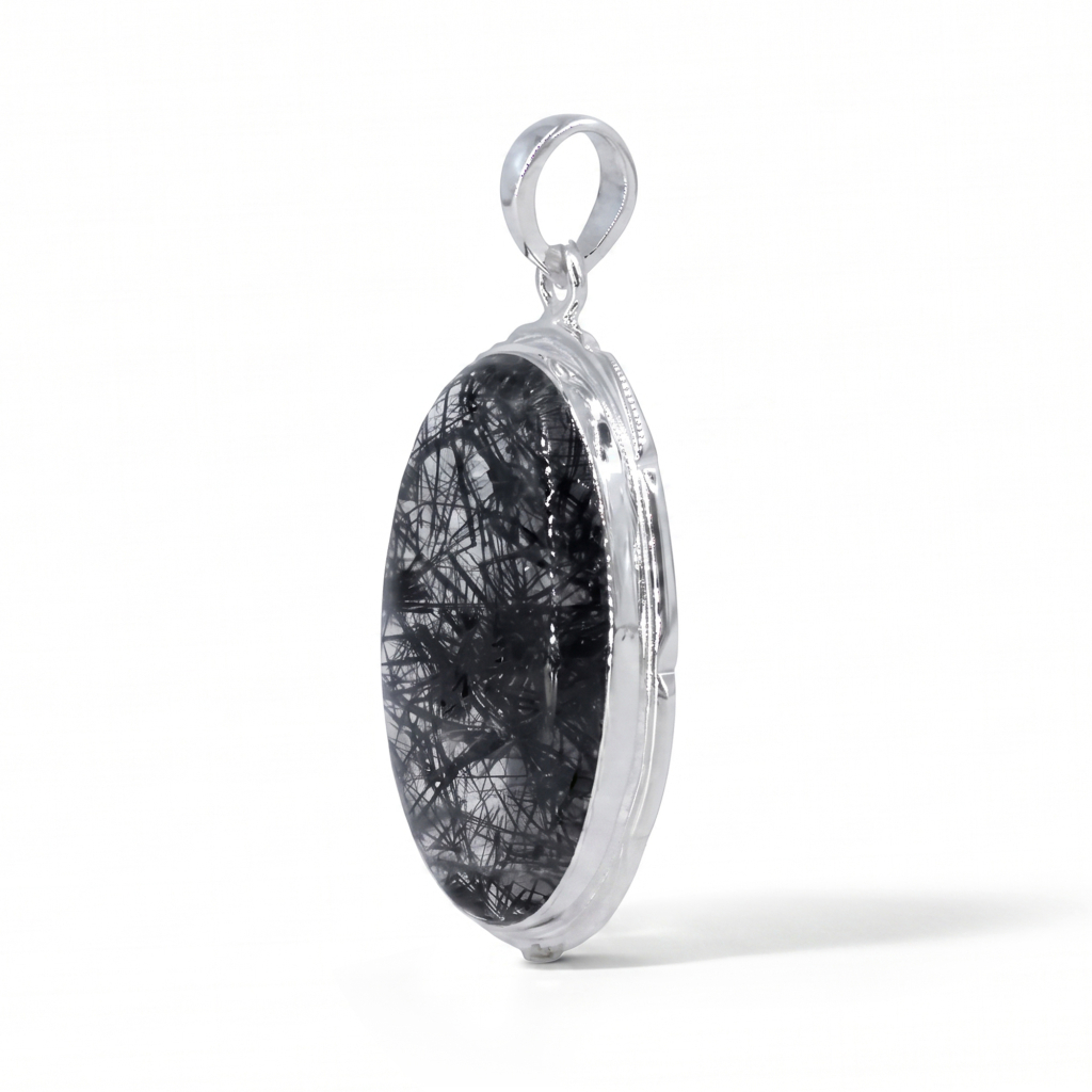 Black Rutilated Quartz Protective Energy Sterling Silver Pendant