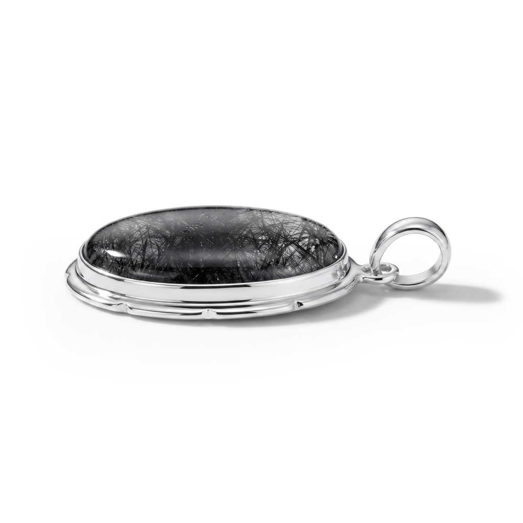 Black Rutilated Quartz Protective Energy Sterling Silver Pendant