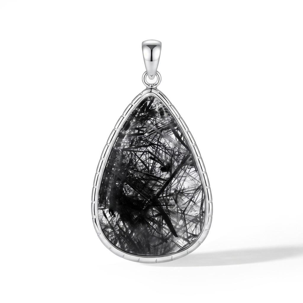 Black Rutilated Quartz Protective Energy Sterling Silver Pendant