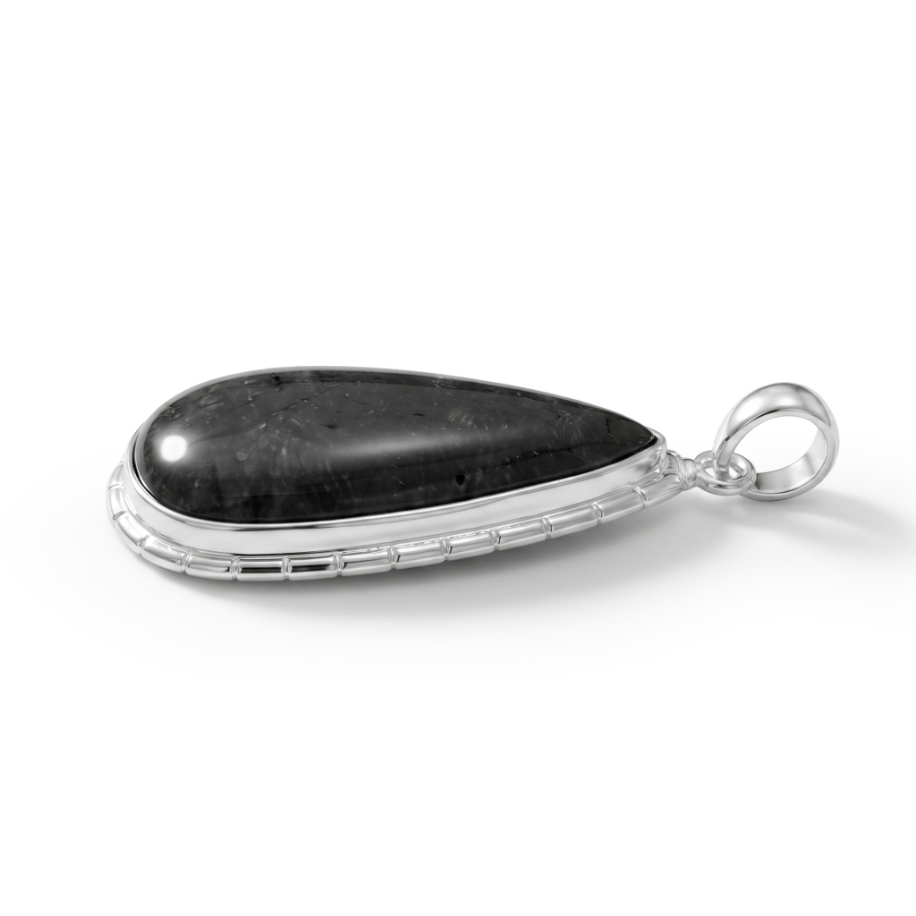 Black Rutilated Quartz Protective Energy Sterling Silver Pendant