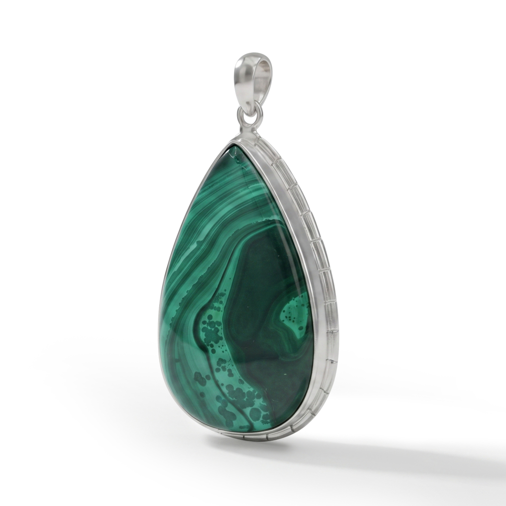 Malachite Spiritual Protection Sterling Silver Pendant