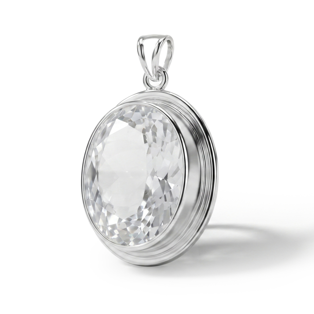 Natural Clear Quartz Spiritual Energy Sterling Silver Pendant