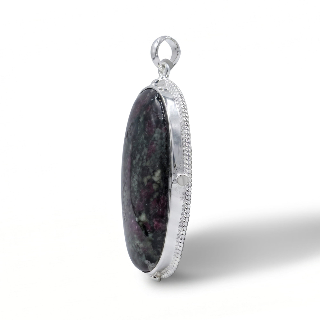Natural Edulite Jasper Heart Chakra Silver Pendant