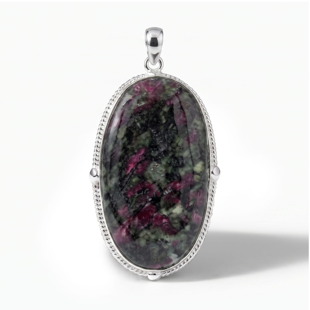 Natural Eudialyte Oval Sterling Silver Heart Chakra Pendant