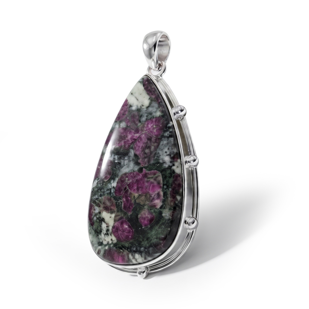 Natural Eudialyte Pear Sterling Silver Heart Chakra Pendant