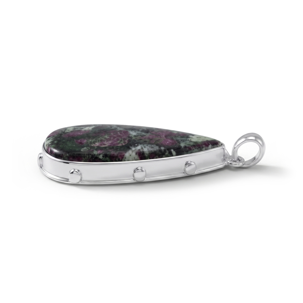 Natural Eudialyte Pear Sterling Silver Heart Chakra Pendant