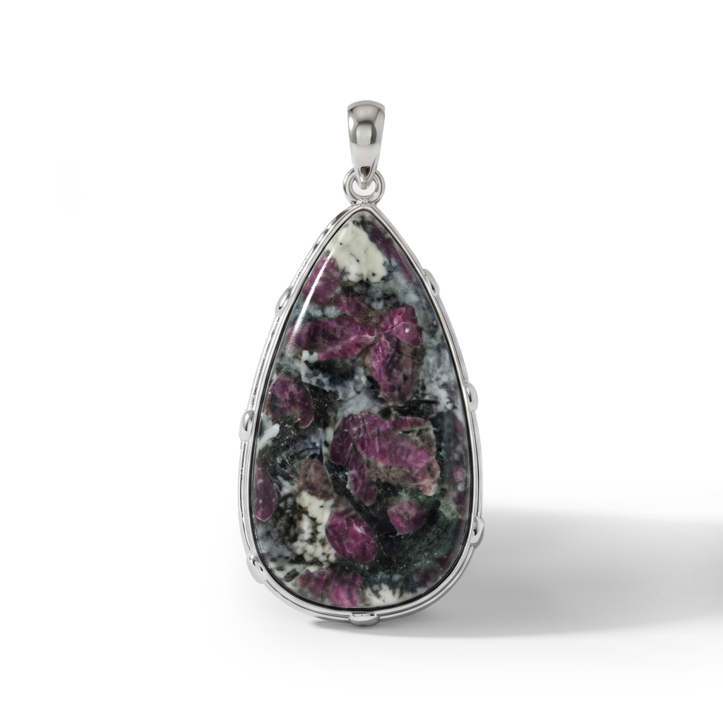 Natural Eudialyte Pear Sterling Silver Heart Chakra Pendant