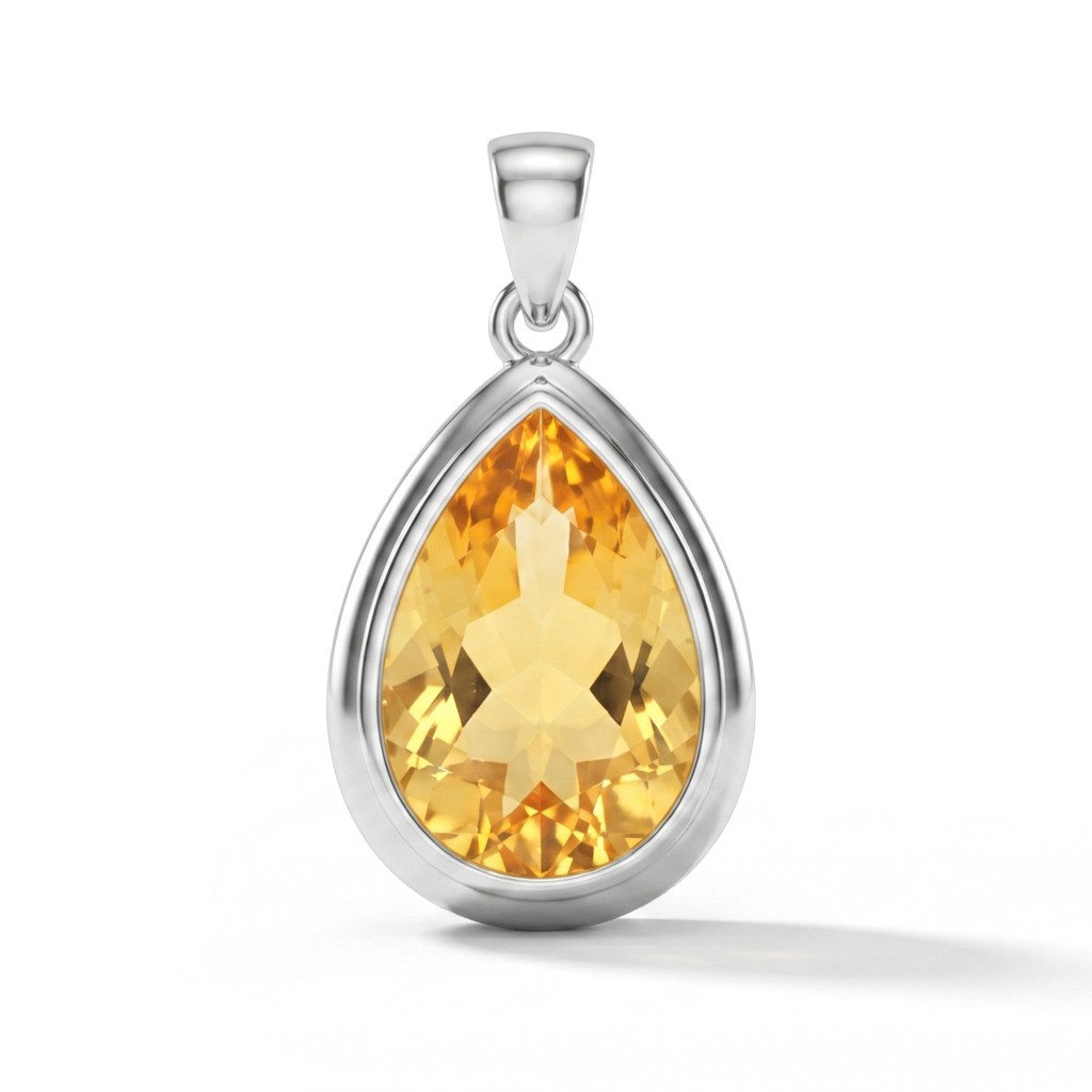 Yellow Citrine Pear Cut Jupiter Energy Sterling Silver Pendant