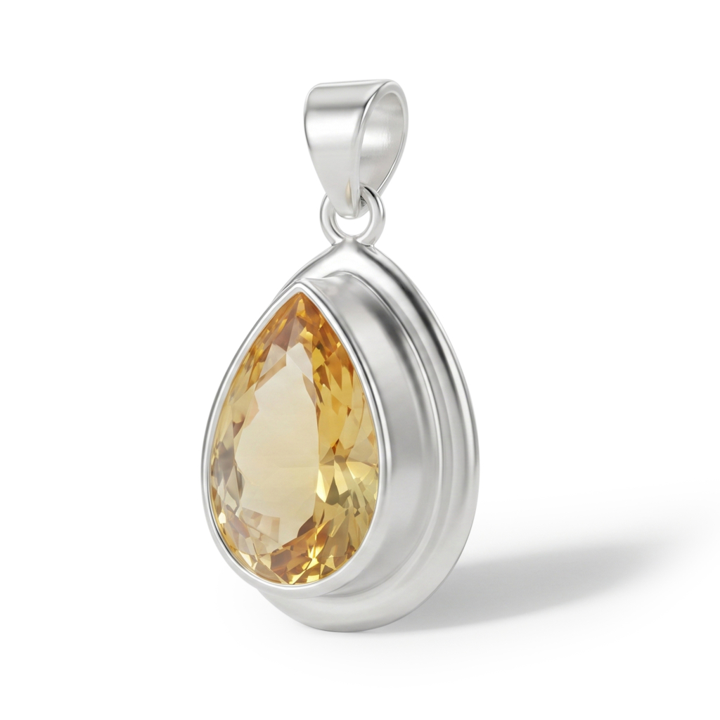 Yellow Citrine Pear Cut Jupiter Energy Sterling Silver Pendant