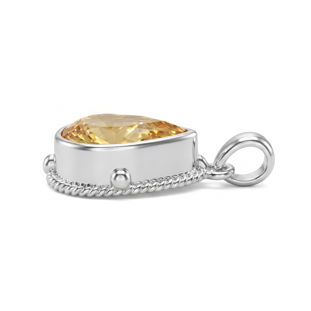 Yellow Citrine Pear Cut Energy Sterling Silver Pendant
