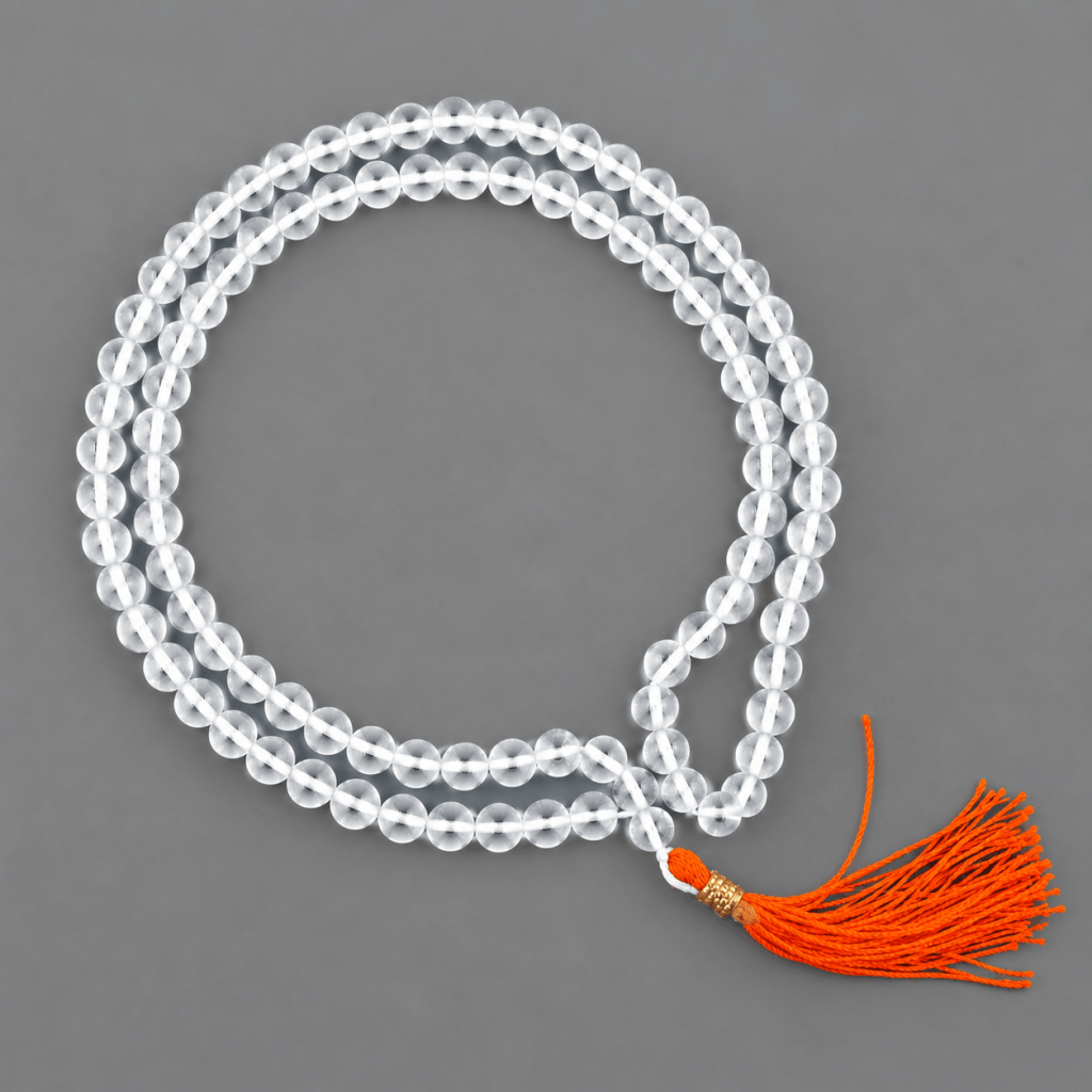 Natural Clear Quartz Crystal 108 Beads Japa Mala for Meditation